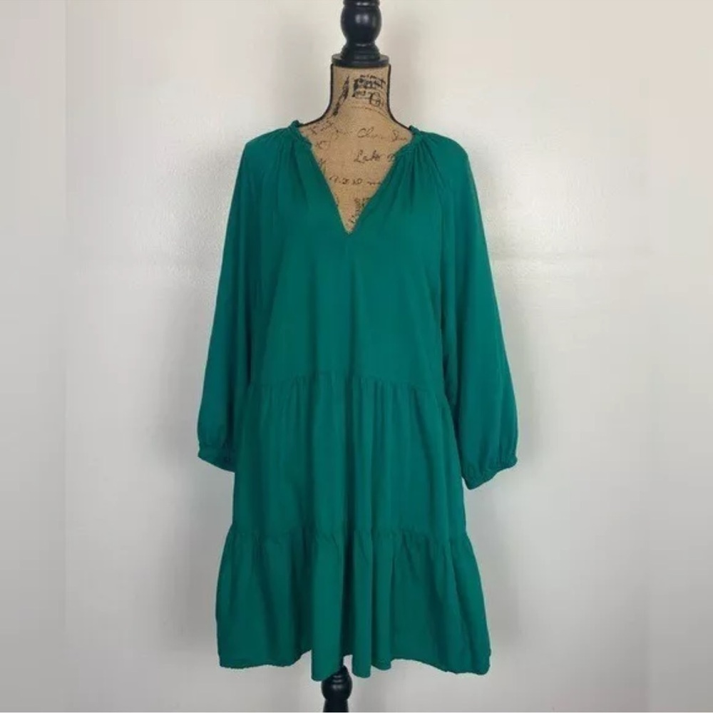 Caralyn Mirand The Drop Women's Midi Dress XL Green Tiered Puff Sleeves Pockets